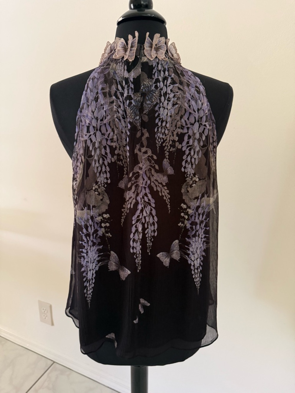 ZIMMERMANN Botanica Black Lavender Tea Silk Top with Butterfly Appliqués $425 - Picture 6 of 16